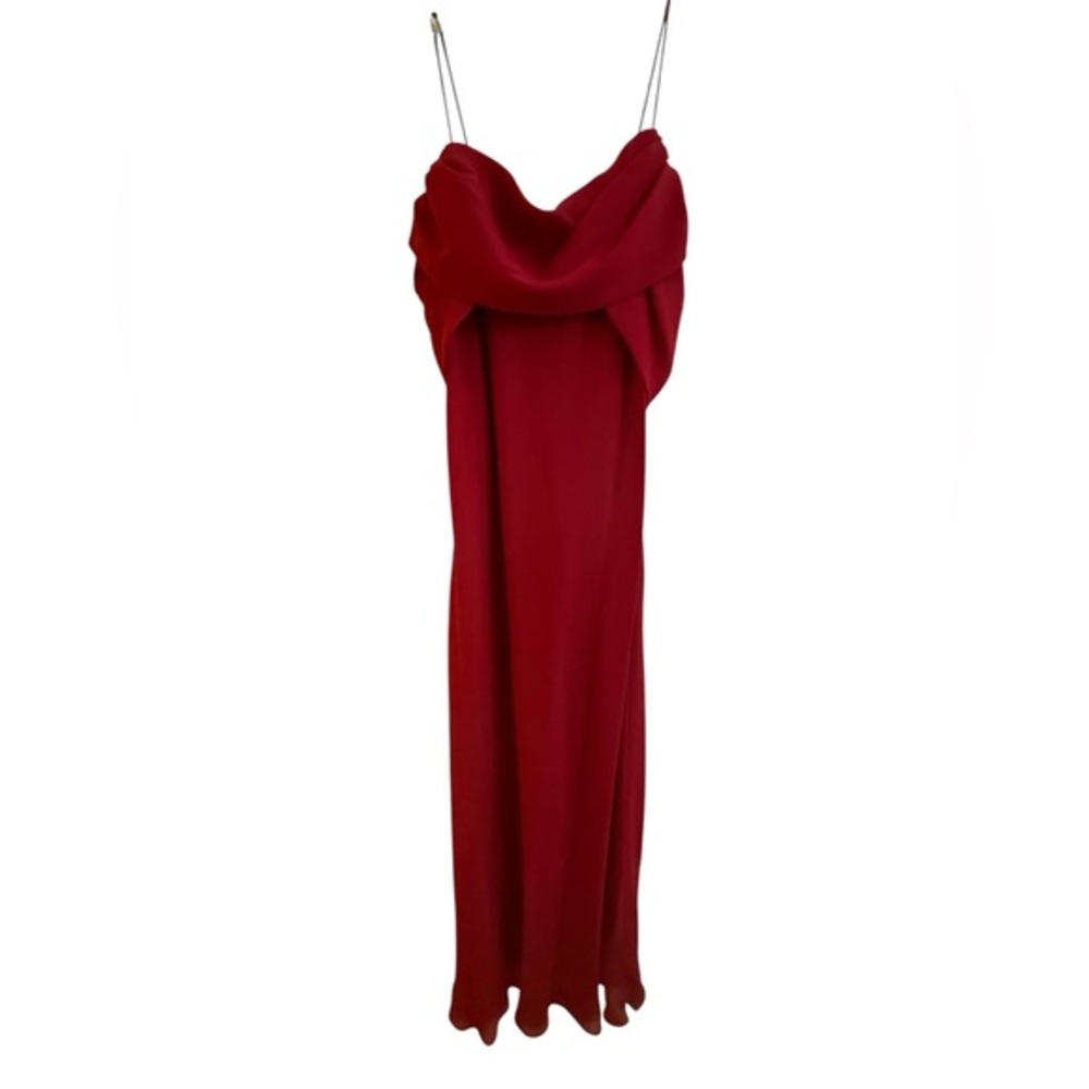 Betsy & Adam Red Cowl Neck Gown 14W Formal Dress by Linda Bernell Made in USA